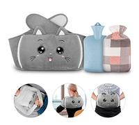 NAJILI - Bolsa de agua caliente 3 en 1, bolsa de agua caliente de 1 l con funda, bonita cintura térmica para los períodos de gato, perfecta para el vientre, la espalda, el cuello y los hombros (gato