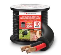 Nakamichi 10/2 (100 pies) Cable de altavoz de 2 conductores en cobre libre de oxígeno (OFC) para instalación en pared y enterrado directamente (certificado UL CL3), negro (10AWG / 100ft / 30,48m)