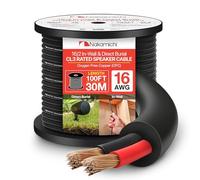 Nakamichi 16/2 (100 pies) Cable de altavoz de 2 conductores en cobre libre de oxígeno (OFC) para instalación en pared y enterrado directamente (certificado UL CL3), negro (16AWG / 100ft / 30,48m)