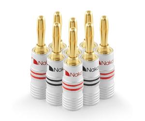 Nakamichi 24K Enchufe de banana chapado en oro 12-18 AWG Tamaño de 4 mm para Altavoces Amplificador Hi-Fi Receptor AV Estéreo Teatro en Casa Cable de Audio Conector de Tornillo, 8 piezas (4 pares)