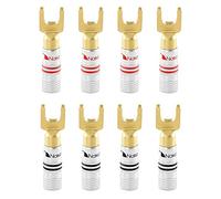 Nakamichi Clavija Banana 12-18 AWG 4 mm 24K Chapado en Oro Enchufe de plátano Adaptador para Altavoces con Cable y Amplificador de Altavoz HiFi 8 Piezas (4 Pares) Terminal de Horquilla