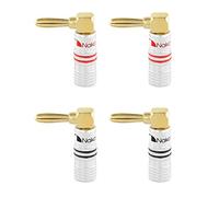 Nakamichi Clavija Banana 12-18 AWG 4 mm 24K Chapado en oro enchufe de plátano Adaptador para altavoces con cable amplificador de altavoz HiFi 4 piezas (2 pares) Bananas Altavoces en ángulo 90 Grados