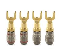 Nakamichi FanLock 24K Conector de horquilla kontakt chapado en oro 10 AWG - 18 AWG, calibre 4mm para Altavoces Amplificador AV Estéreo Teatro en Casa Cable de Audio Conector, 4 piezas (2 pares)