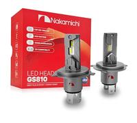 Nakamichi GS810 Serie H4 Bombillas LED de Repuesto para Faros y Luces Antiniebla, 12.000 Lúmenes 44W por Juego, Luz Blanca Fría, Plug and Play, Haz 1:1, Pack de 2, 4300K, H4 (HB2 9003)