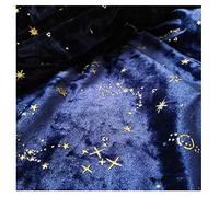 NAKAN 155x100cm Elástico Tela de Terciopelo Suave con Estampado De Estrellas Y Luna para Manualidades, Vestuario, Decoración, Telón de Fondo de Fotos(Color:Azul,Size:2m)