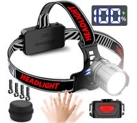 NAKCNM Linterna frontal con sensor de movimiento, pantalla LCD, linterna frontal LED recargable, luz trasera roja, súper brillante, 20000 lúmenes, 3 modos de enfoque ajustable, banco de energía con