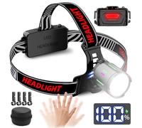 NAKCNM Linterna frontal LED recargable con sensor de movimiento, linterna frontal con pantalla LCD, 20000 lúmenes, 3 modos de enfoque ajustable, lámpara de casco con bolsa para camping, senderismo,