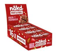 Nākd. Barritas de Fruta y Fibra | Fresa y Frambuesa | Alto Contenido en Fibra | 100% Ingredientes Naturales | Sin Azúcares Añadidos | Vegano | 16 x 44g Barritas | 704g