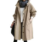 NAKEAH Gabardina larga informal de talla grande, cortavientos con capucha a la moda, chaqueta de manga larga con cintura media para mujer (XX-Large,Khaki)