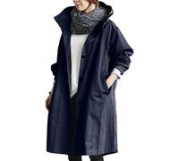 NAKEAH Gabardina Larga Informal de Talla Grande, Cortavientos con Capucha a la Moda, Chaqueta de Manga Larga con Cintura Media para Mujer (M,Blue)