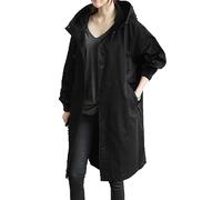 NAKEAH Gabardina larga informal de talla grande, cortavientos con capucha a la moda, chaqueta de manga larga con cintura media para mujer (M,Black)
