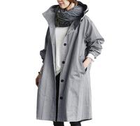 NAKEAH Gabardina Larga Informal de Talla Grande, Cortavientos con Capucha a la Moda, Chaqueta de Manga Larga con Cintura Media para Mujer (X-Large,Gray)
