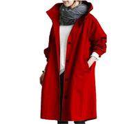 NAKEAH Gabardina Larga Informal de Talla Grande, Cortavientos con Capucha a la Moda, Chaqueta de Manga Larga con Cintura Media para Mujer (M,Red)