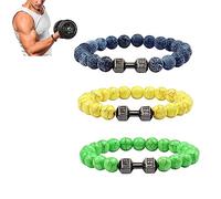 NAKEAH Pulsera Gymheads, pulsera con mancuernas para hombres y mujeres, juego de pulseras de cuentas con mancuernas de piedra natural (G)