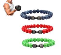 NAKEAH Pulsera Gymheads, pulsera con mancuernas para hombres y mujeres, juego de pulseras de cuentas con mancuernas de piedra natural (F)