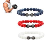 NAKEAH Pulsera Gymheads, pulsera con mancuernas para hombres y mujeres, juego de pulseras de cuentas con mancuernas de piedra natural (E)