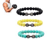 NAKEAH Pulsera Gymheads, Pulsera con Mancuernas para Hombres y Mujeres, Juego de Pulseras de Cuentas con Mancuernas de Piedra Natural (I)