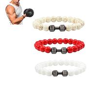 NAKEAH Pulsera Gymheads, pulsera con mancuernas para hombres y mujeres, juego de pulseras de cuentas con mancuernas de piedra natural (D)