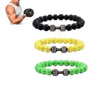 NAKEAH Pulsera Gymheads, pulsera con mancuernas para hombres y mujeres, juego de pulseras de cuentas con mancuernas de piedra natural (H)