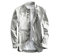 NAKEAH Soulona - Camisa Katana de lino de estilo japonés de primera calidad, camisa Katana para hombre, estilo japonés, Gris Claro, L