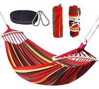 Nakeey Hamacas Dobles 280 x 150 cm, Hamacas Colgantes Jardin al Aire Libre Cama Portátil de Lona con Cuerdas para Acampar Capacidad de 300kg, para Jardín Patio Trasero Playa Mochileros, Rojo