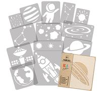 NAKLEO 14 plantillas de plástico reutilizables - Espacio Universo Planeta - 28x28cm a 10x10,5cm - patrón diseño niños pintura decoración habitación - artesanía DIY bricolaje muebles pared
