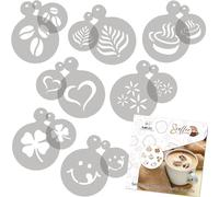 NAKLEO 14 uds. Plantillas Reutilizables por Decoración de Café y Galletas (14 uds.) - 7x7cm and 11x11cm - Café Corazón - Bizcochos Galletitas Pastelas Tartas Tortas Plástico BRICOLAJE Cocina Horneado