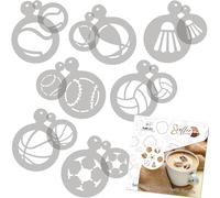 NAKLEO 14 uds. Plantillas Reutilizables por Decoración de Café y Galletas (14 uds.) - 7x7cm and 11x11cm - Deporte Fútbol Bolas - Bizcochos Galletitas Pastelas Tartas Tortas Plástico Cocina