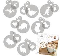 NAKLEO 14 uds. Plantillas Reutilizables por Decoración de Café y Galletas (14 uds.) - 7x7cm and 11x11cm - Dinosaurios Dino Jurásico - Bizcochos Galletitas Pastelas Tartas Tortas Plástico BRICOLAJE