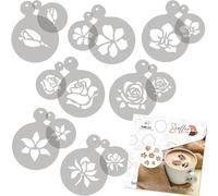 NAKLEO 14 uds. Plantillas Reutilizables por Decoración de Café y Galletas (14 uds.) - 7x7cm and 11x11cm - Flores Rosa Tulipán - Bizcochos Galletitas Pastelas Tartas Tortas Plástico BRICOLAJE Cocina