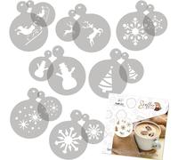 NAKLEO 14 uds. Plantillas Reutilizables por Decoración de Café y Galletas (14 uds.) - 7x7cm and 11x11cm - Invierno Copo de Nieve - Bizcochos Galletitas Pastelas Tartas Tortas Plástico BRICOLAJE