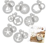 NAKLEO 14 uds. Plantillas Reutilizables por Decoración de Café y Galletas (14 uds.) - 7x7cm and 11x11cm - Mar Barco Ancla - Bizcochos Galletitas Pastelas Tartas Tortas Plástico BRICOLAJE Cocina