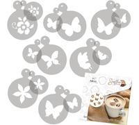 NAKLEO 14 uds. Plantillas Reutilizables por Decoración de Café y Galletas (14 uds.) - 7x7cm and 11x11cm - Mariposas Animales - Bizcochos Galletitas Pastelas Tartas Tortas Plástico BRICOLAJE Cocina