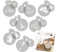 NAKLEO 14 uds. Plantillas Reutilizables por Decoración de Café y Galletas (14 uds.) - 7x7cm and 11x11cm - París Viajar Francia - Bizcochos Galletitas Pastelas Tartas Tortas Plástico BRICOLAJE Cocina