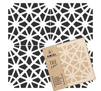 NAKLEO Bairro Tile Plantilla de plástico reutilizable - 20x20cm - Morisco Floral Español - Geométrico marroquí - Adoquín Bloque Concreto Piso Pared Pintura Plantilla Madera