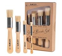 NAKLEO Juego de 4 Pinceles de Madera para estarcir - cerdas Naturales - 6-12-18-22 mm - para estarcir, Cera, Tiza, Aceite y Pintura acrílica