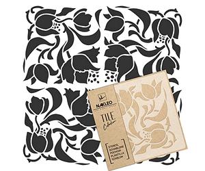 NAKLEO Plantilla de plástico reutilizable para azulejos - 20x20cm - Art Nouveau Deco Flor 4 - Marroquí Geométrico - Paver Bloque Hormigón Suelo Pared Pintura Plantilla Madera