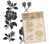 NAKLEO Plantilla para Pintar Manualidades A5 15x21cm, Rosa Flor Bloom Patrón, Stencil Plástico y Reutilizable de Dibujo, DIY Artesanía Scrapbooking Decoración, Pared Madera Tejido Muebles