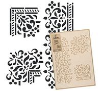 NAKLEO Plantilla Reutilizable Plástico Pared - 43x64cm - Borde Esquina Ornamento - Grande Papel pintado Patrón Pintura DIY Bricolaje Artesanía - Tela Muebles Madera Lienzo