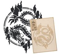 NAKLEO Plantilla Reutilizable Plástico Pared - 43x64cm - Círculo Dragón Chinois - Grande Papel pintado Patrón Pintura DIY Bricolaje Artesanía - Tela Muebles Madera Lienzo