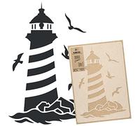 NAKLEO Plantilla Reutilizable Plástico Pared - 43x64cm - Faro Marina Mar - Grande Papel pintado Patrón Pintura DIY Bricolaje Artesanía - Tela Muebles Madera Lienzo