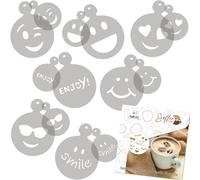 NAKLEO Plantillas de Decoración de Café y Galleta, 14Pzs 7x7 y 11x11cm Emoción Sonrisas, Stencil Plástico y Reutilizable, DIY Arte Accesorios Hornear Reposteria Pasteleria Tartas Latte Capuchino