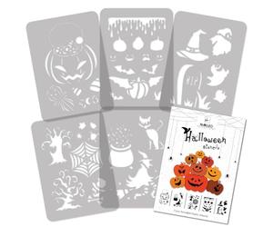 NAKLEO Plantillas de Halloween para Pintar, 5 Piezas 21x30cm Calabaza Árbol Gato Bruja Murciélago, Patrónes Plástico y Reutilizable para Dibujar, Stencil DIY Decoración Ventana Pared Muebles Madera