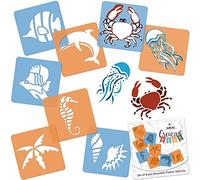 NAKLEO Plantillas para Dibujar para Niños, Set de 8 Stencil 15x15cm Animales Marinos, Modelos Creativo Plástico y Reutilizable para Pintar, DIY Decoración Artesanía, Papel Pared Madera Tejido