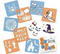 NAKLEO Plantillas para Dibujar para Niños, Set de 8 Stencil 15x15cm Halloween, Modelos Creativo Plástico y Reutilizable para Pintar, DIY Decoración Artesanía, Papel Pared Madera Tejido