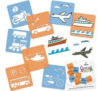 NAKLEO Plantillas para Dibujar para Niños, Set de 8 Stencil 15x15cm Transporte Coches, Modelos Creativo Plástico y Reutilizable para Pintar, DIY Decoración Artesanía, Papel Pared Madera Tejido