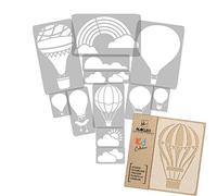 NAKLEO Plantillas para Pintar para Habitación Niños, 14 Stencil 9x12 a 23x34cm Globo Cesta Viaje, Patrón Plástico y Reutilizable para Dibujar, DIY Arte Decoración, Pared Madera Muebles Tejido