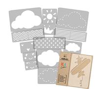 NAKLEO Plantillas para Pintar para Habitación Niños, 14 Stencil 9x12 a 23x34cm Nube Nublado Nimbus, Patrón Plástico y Reutilizable para Dibujar, DIY Arte Decoración, Pared Madera Muebles Tejido