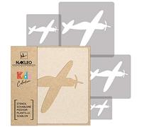 NAKLEO Plantillas para Pintar para Habitación Niños, 5 Stencil 9x9 a 34x34cm Aviones Avión Vuelo, Patrón Plástico y Reutilizable para Dibujar, DIY Arte Decoración, Pared Madera Muebles Tejido