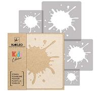 NAKLEO Plantillas para Pintar para Habitación Niños, 5 Stencil 9x9 a 34x34cm Chapoteo Mancha Salpicadura, Patrón Plástico y Reutilizable para Dibujar, DIY Arte Decoración, Pared Madera Muebles Tejido